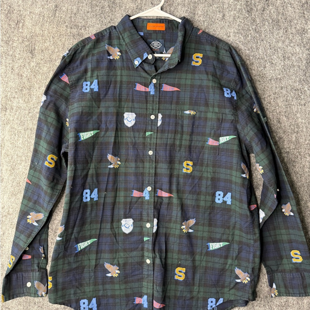 St. John’s Bay Varsity Flannel Shirt XL Plaid Graphic Eagles S 84 Team Fight